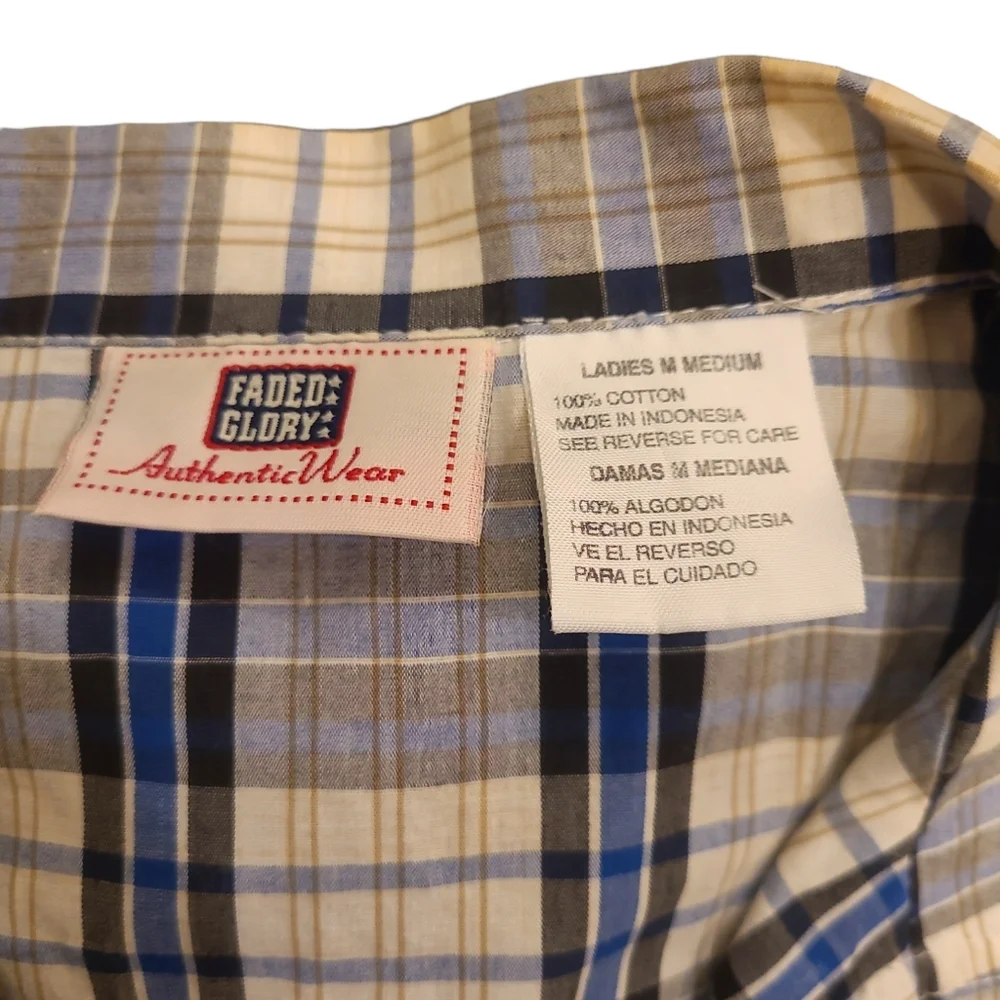 Plaid Button up Crop Tie Top Medium